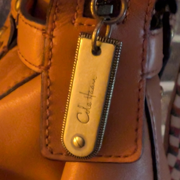 cole Haan Brown Leather Handbag with Scarf Accent - Picture 4 of 16